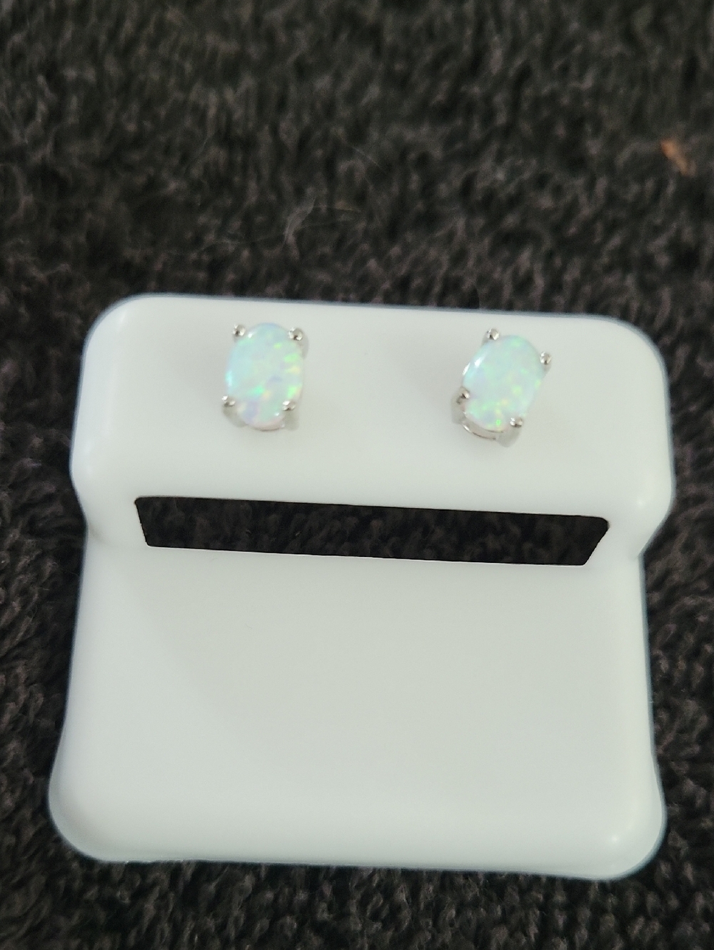 Source Unknown Opal Oval Stud Earrings in Iridescent White